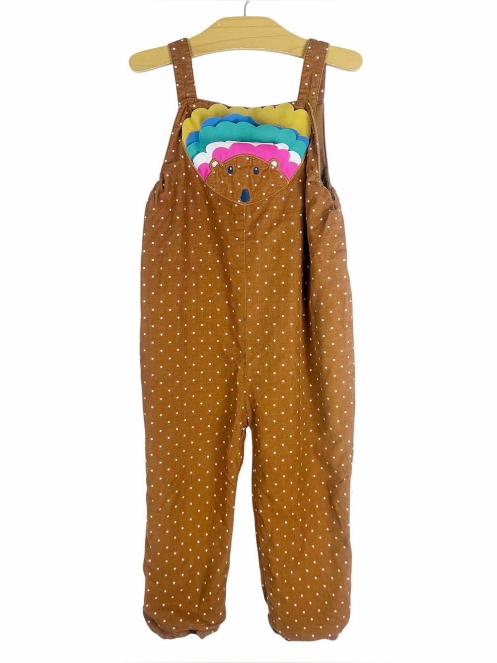 Baby Mini Boden Hedgehog Appliqué Polka Dot Corduroy Overalls Size 3/4